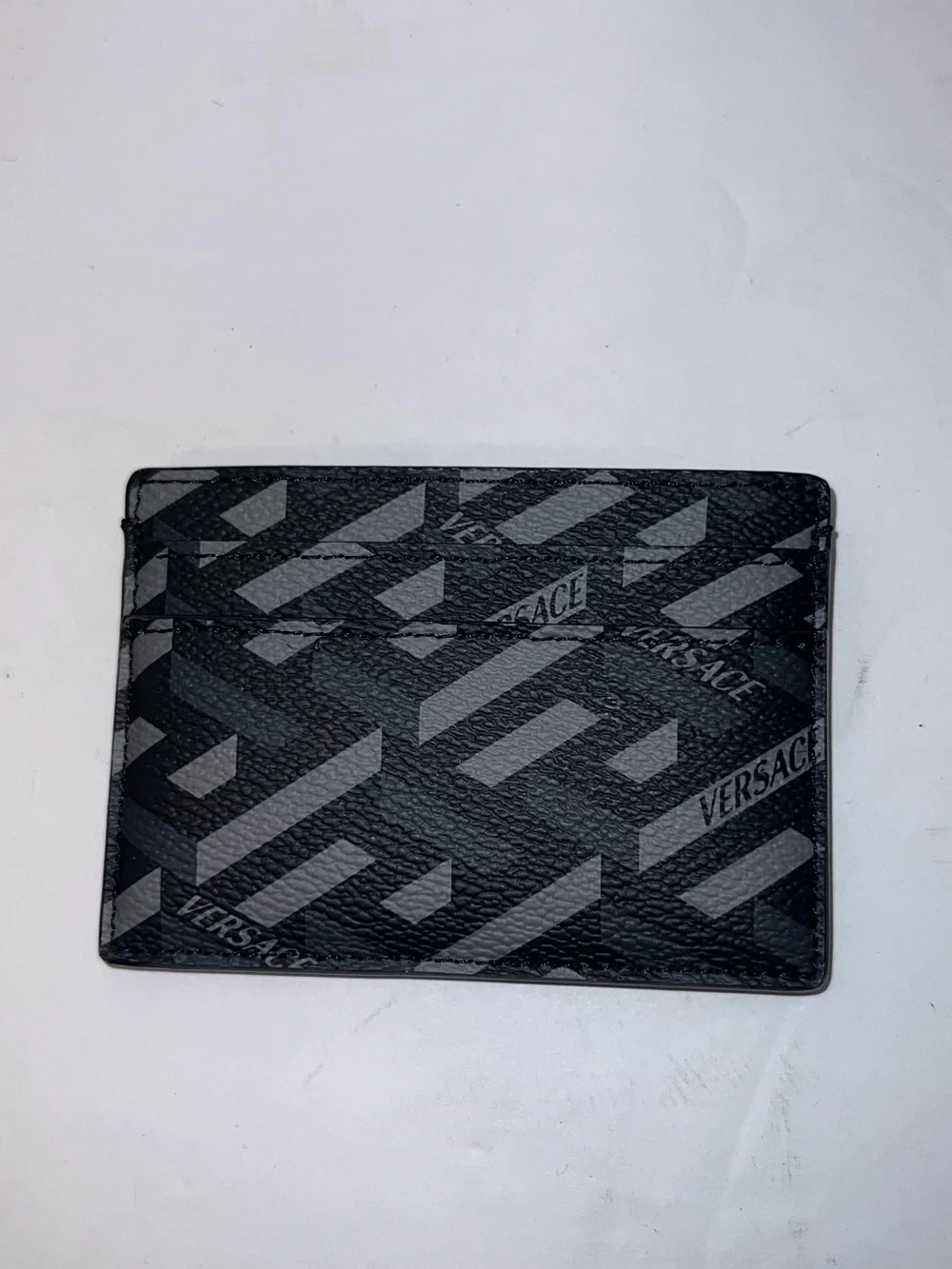 Versace Black & Gray Geometric Pattern Card Holder